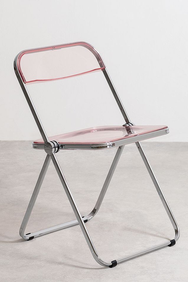 Chaise pliante métal chromé et polycarbonate rose transparent Pixel - Photo n°1