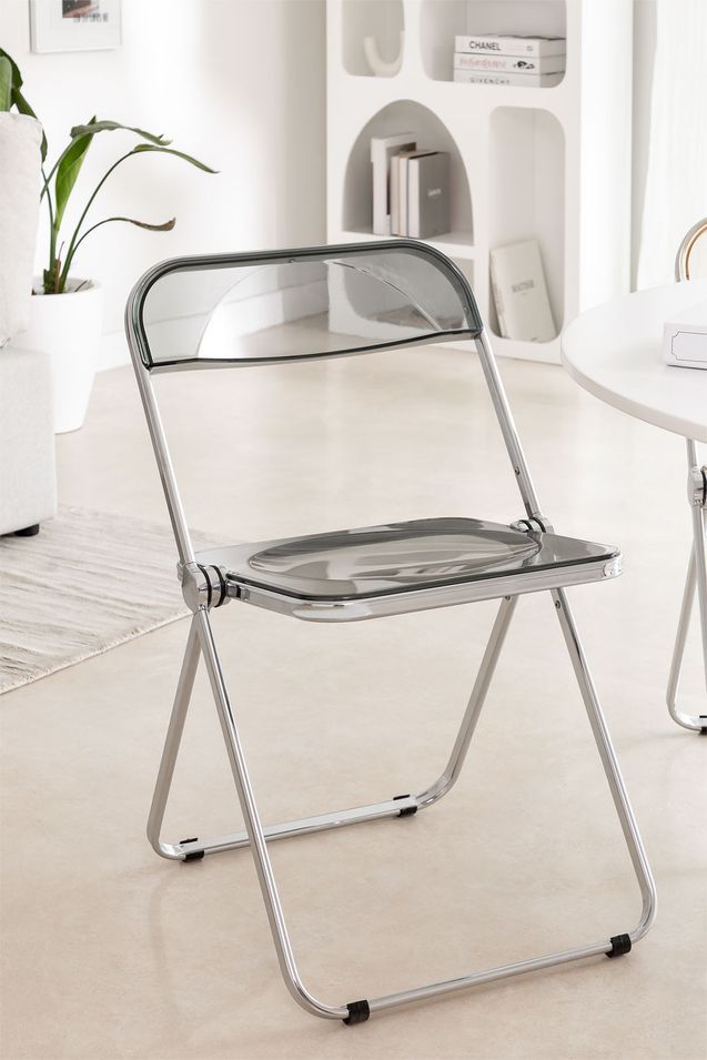 Lot de 4 chaises pliantes métal chromé et polycarbonat transparent KIVA - Photo n°1