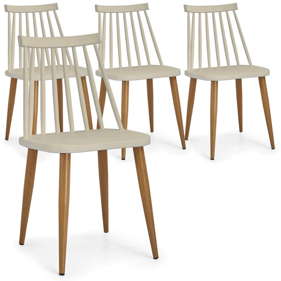 Chaise polypropylène beige pieds imitation bois Nordi - Lot de 4 - Photo n°1