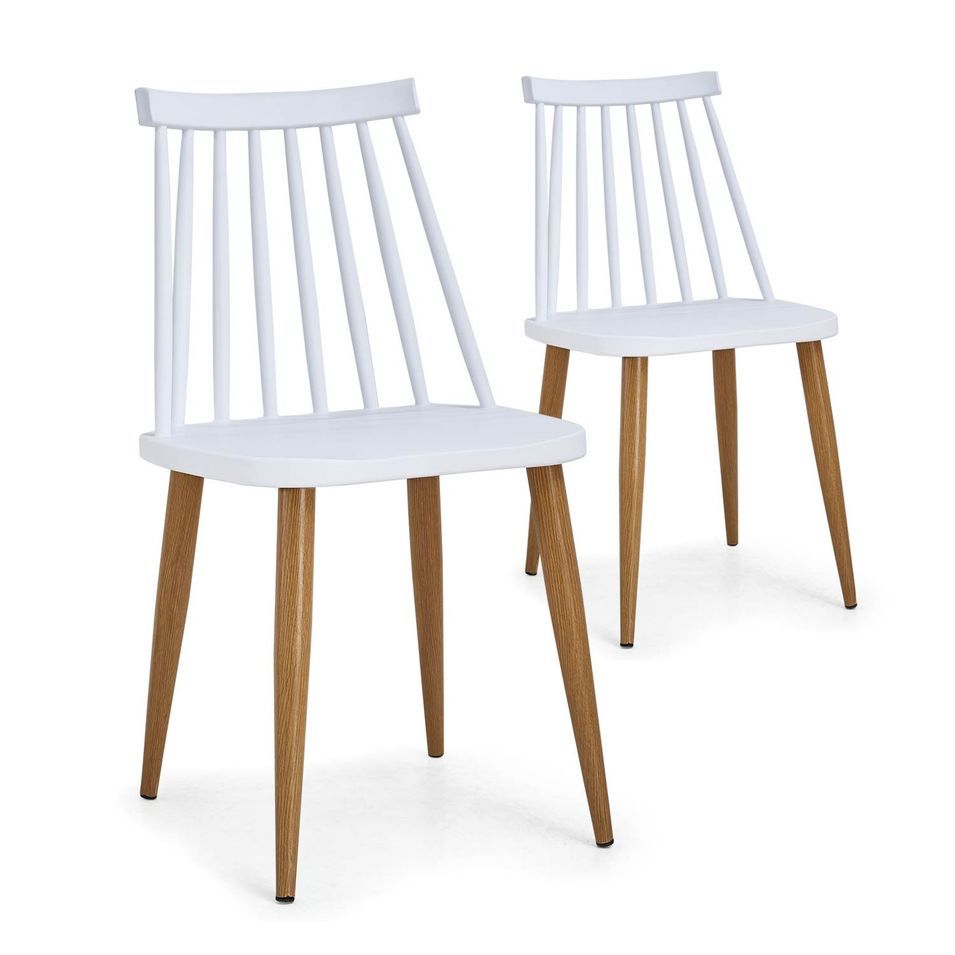Chaise polypropylène blanc et pieds métal beige Nordi - Lot de 2 - Photo n°1