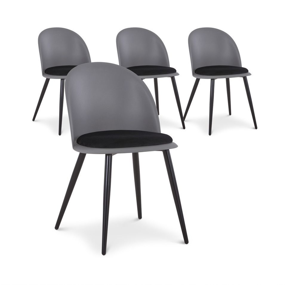 Chaise polypropylène gris et pieds métal noir Shura - Lot de 4 - Photo n°1