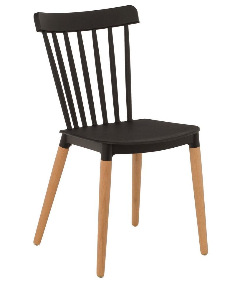 Chaise polypropylène noir et pieds bois naturel Welly - Photo n°1