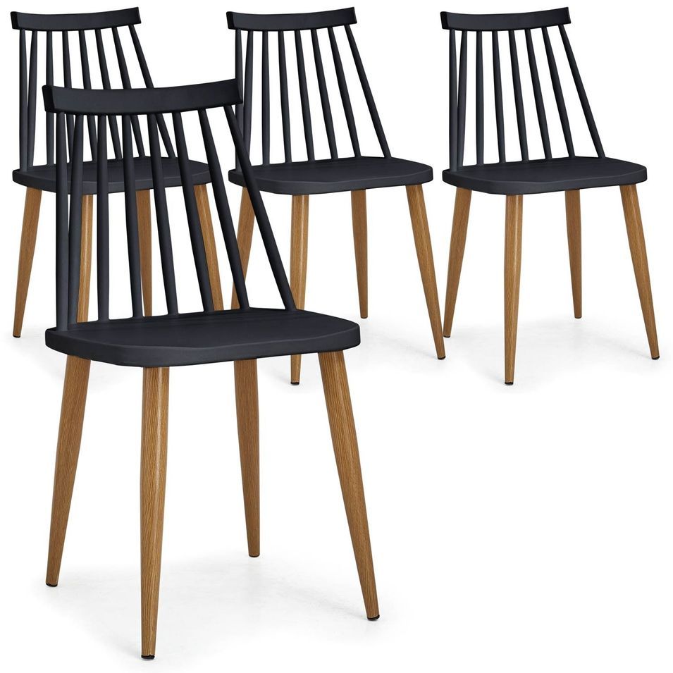Chaise polypropylène noir pieds imitation bois Nordi - Lot de 4 - Photo n°1