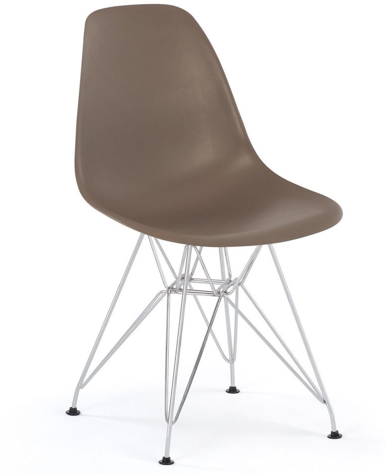 Chaise polypropylène taupe mate et pieds acier chromé Croizy - Photo n°1