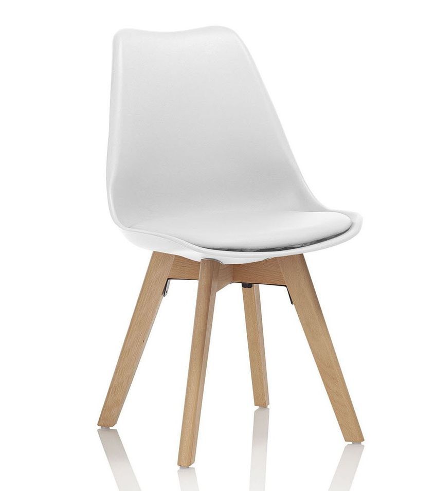 Chaise PVC blanc et pieds hêtre massif clair Bart - Lot de 4 - Photo n°1