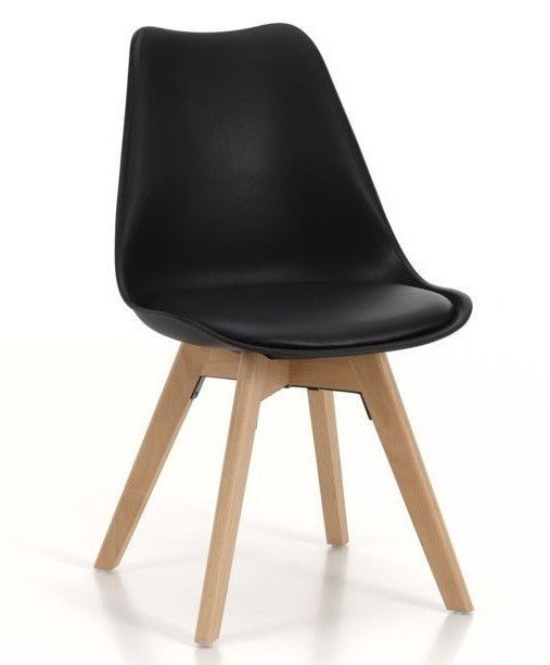 Chaise PVC noir et pieds hêtre massif clair Bart - Lot de 4 - Photo n°1