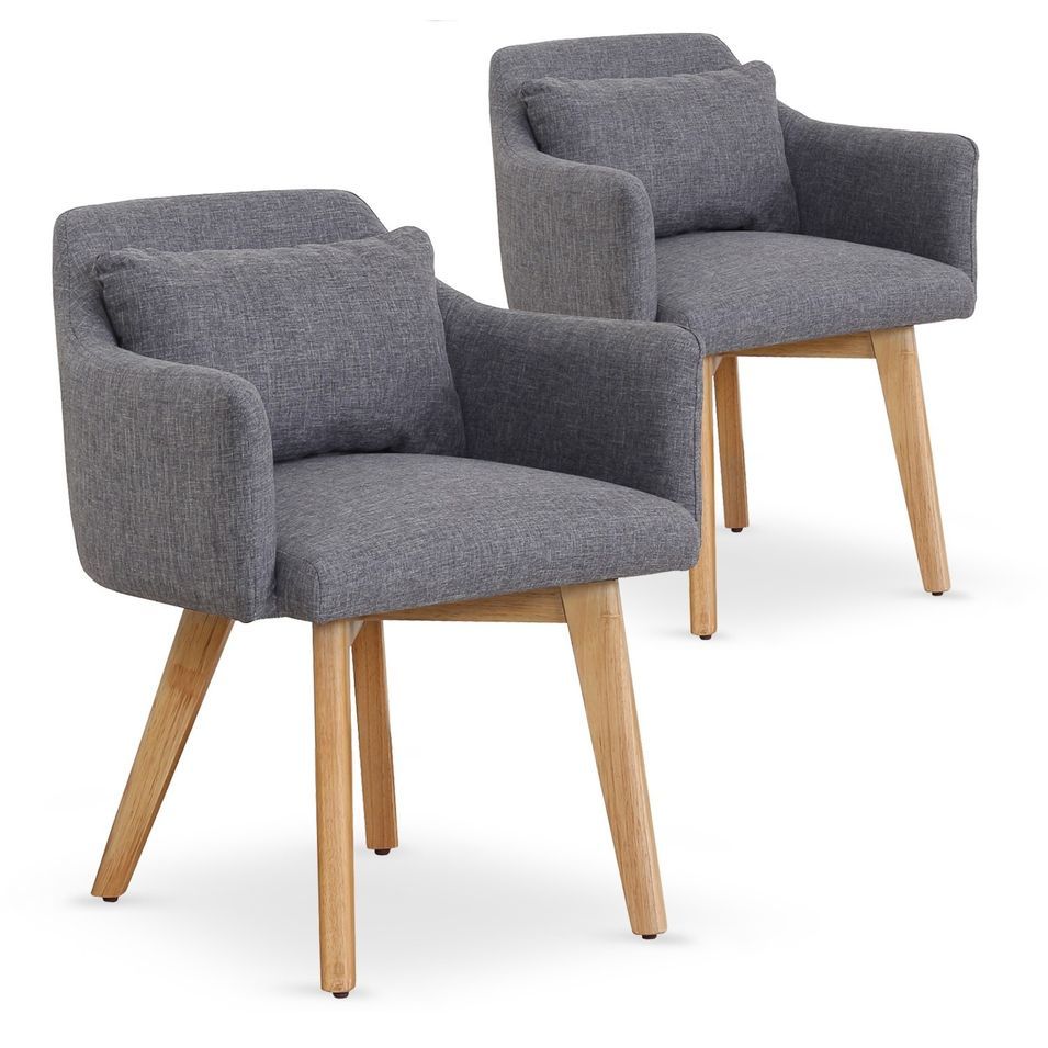 Chaise scandinave avec accoudoir tissu gris clair Kendi - Lot de 2 - Photo n°1