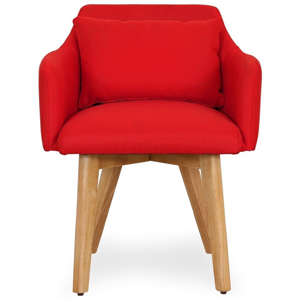 Chaise scandinave avec accoudoir tissu rouge Kendi - Photo n°1