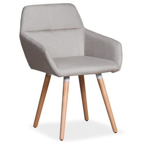 Chaise scandinave avec accoudoirs bois naturel et tissu beige Walter - Photo n°1