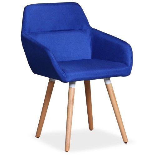Chaise scandinave avec accoudoirs bois naturel et tissu bleu Walter - Photo n°1