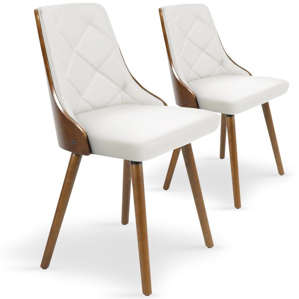 Chaise Scandinave Bois Noisette et Blanc Pako - Lot de 2 - Photo n°1