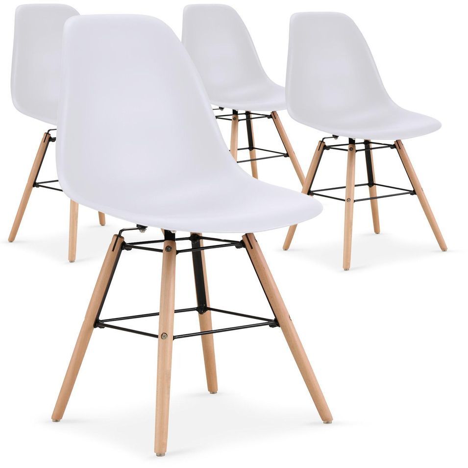 Chaise Scandinave Naturel et Blanc Eva - Lot de 4 - Photo n°1