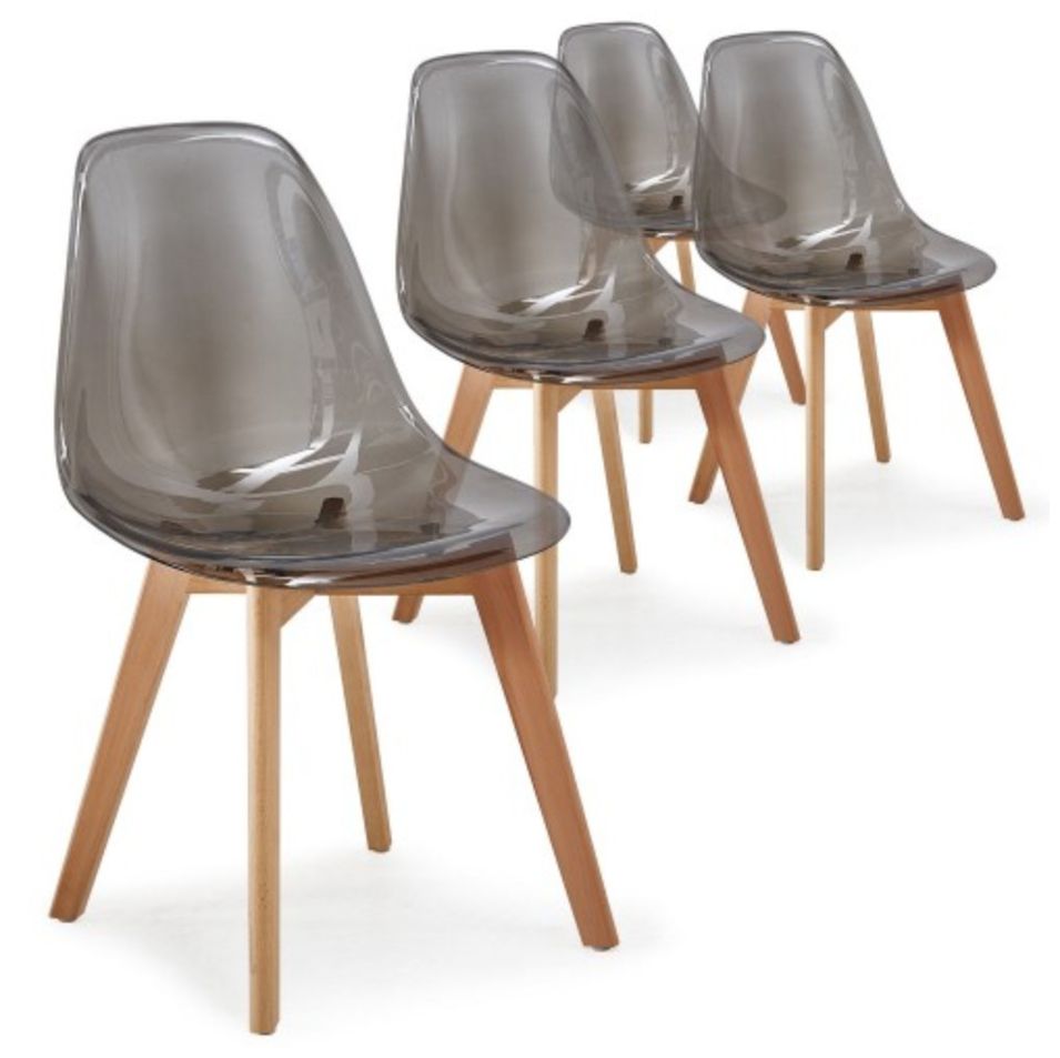 Chaise scandinave plexiglass gris fumé et naturel Oxy - Lot de 4 - Photo n°1