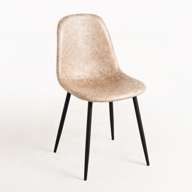 Chaise simili beige clair et pieds acier noir Kuza - Lot de 2 - Photo n°1