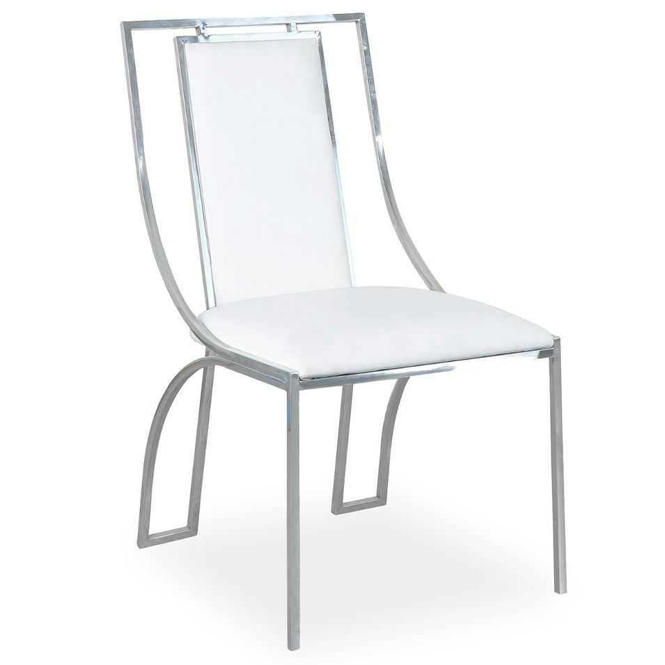 Chaise simili blanc et pieds métal argenté Carita - Lot de 2 - Photo n°1