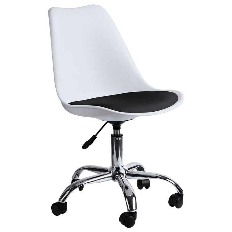 Chaise simili cuir blanc et noir sur pied central chromé Loky - Photo n°1
