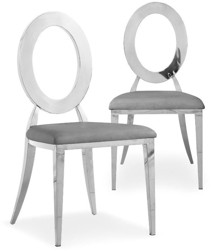 Chaise simili cuir gris et métal argent Darnel - Lot de 2 - Photo n°1