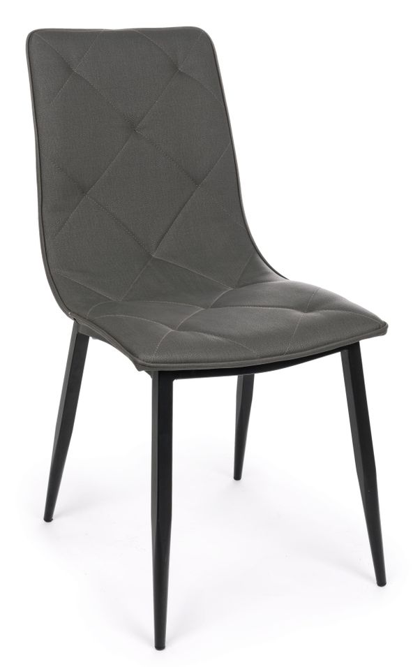 Chaise simili cuir gris et pieds acier noir Victor - Lot de 4 - Photo n°1