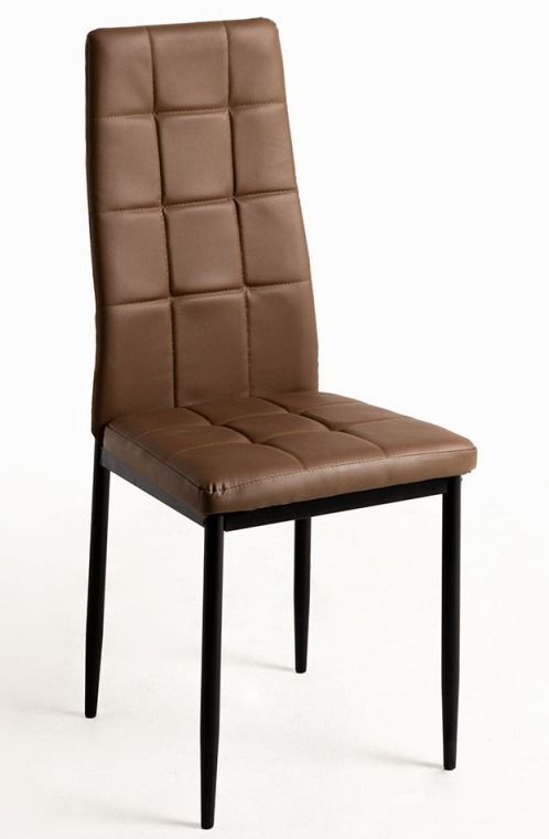 Chaise simili cuir marron capitonné et pieds acier noir Kentor - Photo n°1