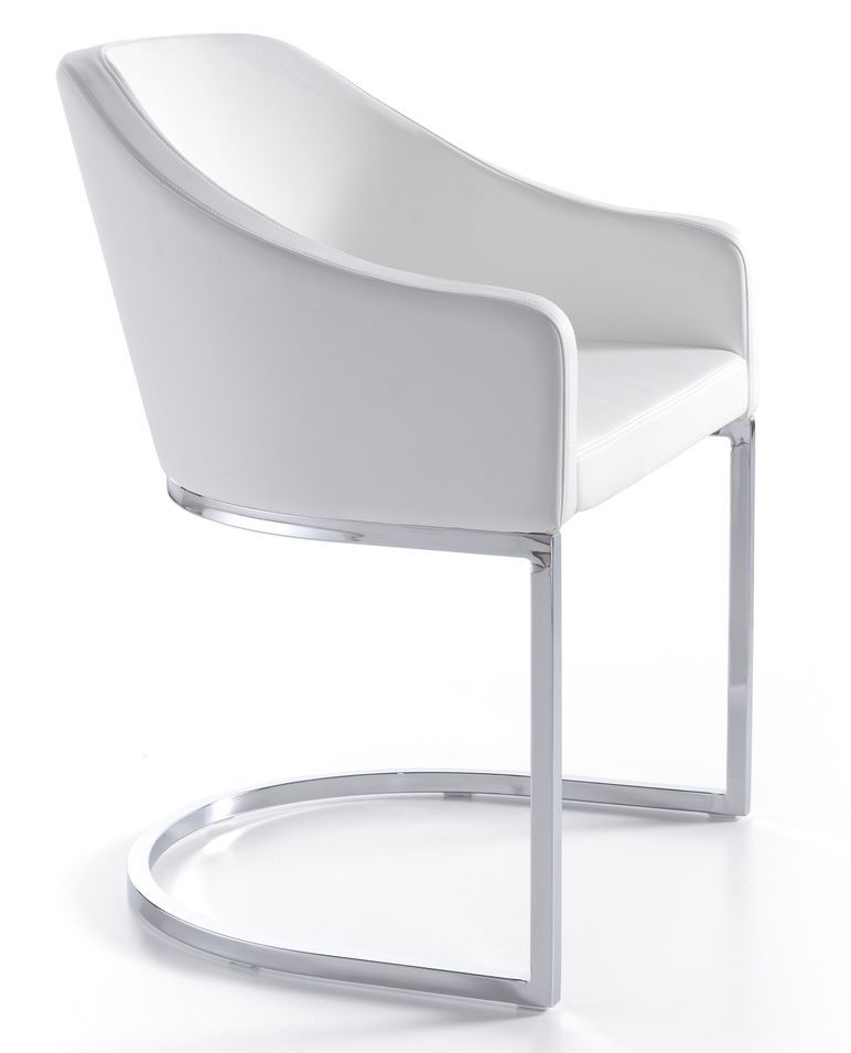Fauteuil design simili cuir blanc et pieds acier inoxydable Arka - Lot de 2 - Photo n°1