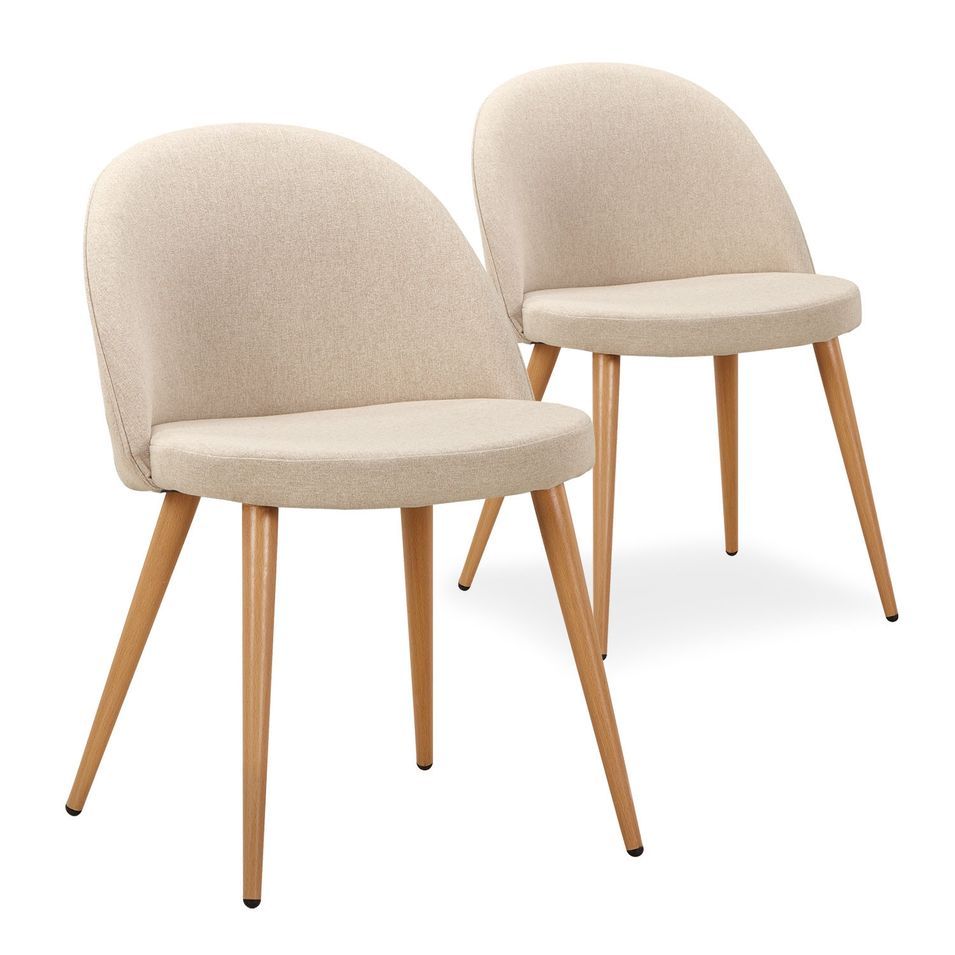 Chaise tissu beige et pieds bois clair Maurane - Lot de 2 - Photo n°1