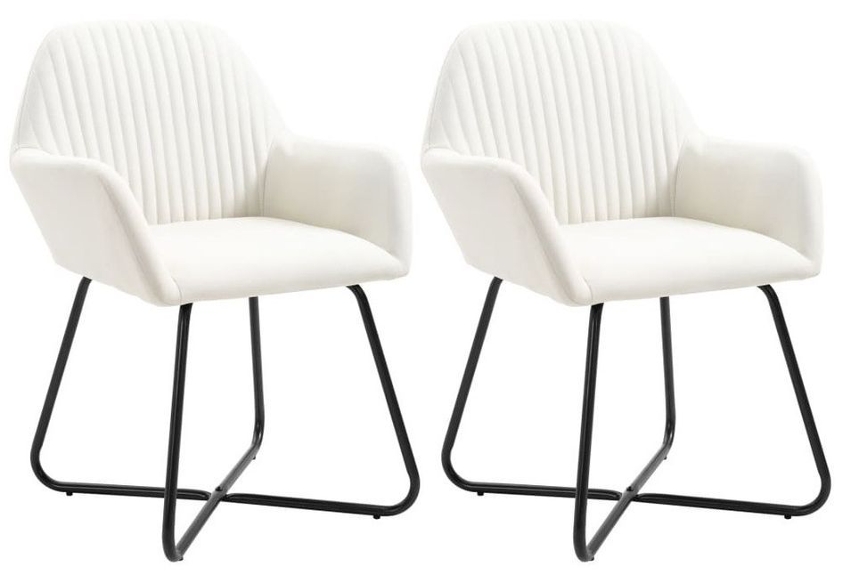 Chaise tissu blanc cassé et pieds métal noir Mikee - Lot de 2 - Photo n°1