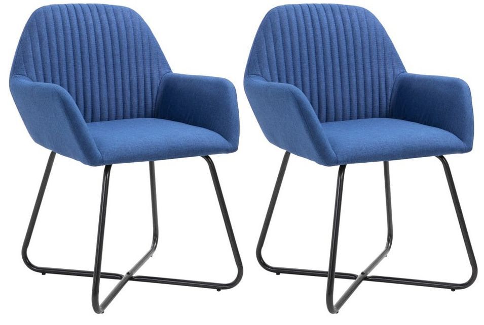 Chaise tissu bleu gitane et pieds métal noir Mikee - Lot de 2 - Photo n°1