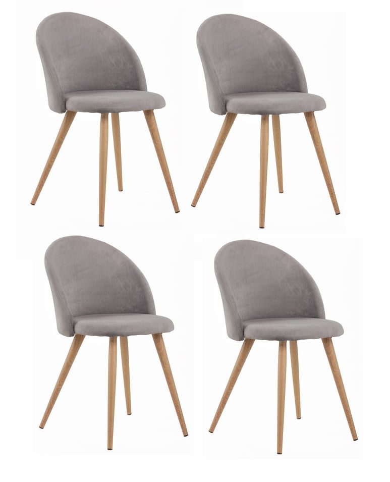 Chaise tissu gris clair et pieds métal effet bois Mista - Lot de 4 - Photo n°1