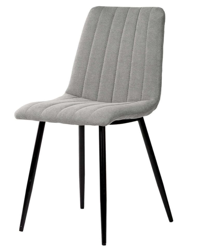 Chaise tissu gris clair matelassé et pieds métal noir Lina - Photo n°1