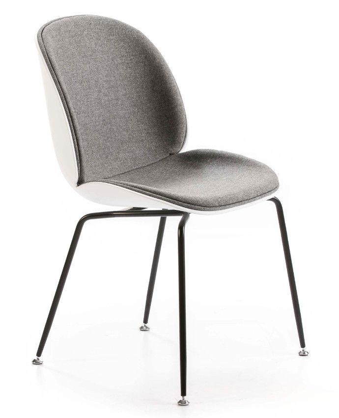 Chaise tissu gris et ABS blanc pieds métal noir Raj - Photo n°1