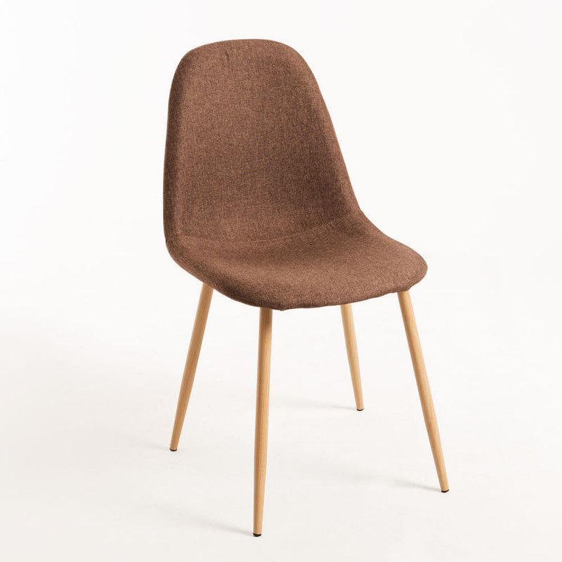 Chaise tissu marron et pieds métal effet bois naturel Kuza - Lot de 2 - Photo n°1
