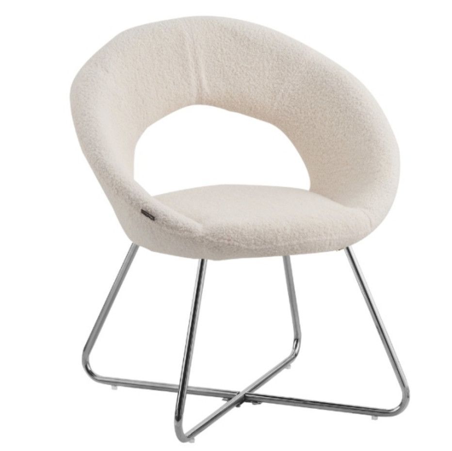 Chaise tissu molletonné beige et pieds acier chromé Bolda - Lot de 4 - Photo n°1