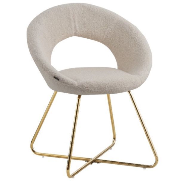 Chaise tissu molletonné beige et pieds acier doré Bolda - Lot de 4 - Photo n°1