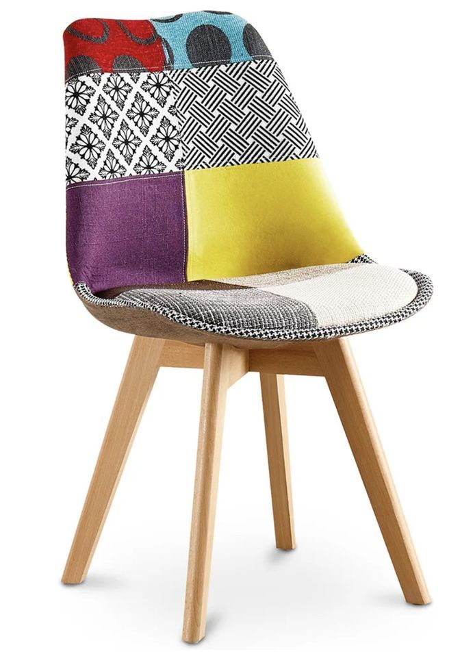 Chaise tissu patchwork et pieds hêtre naturel Asko - Version haut de gamme - Photo n°1