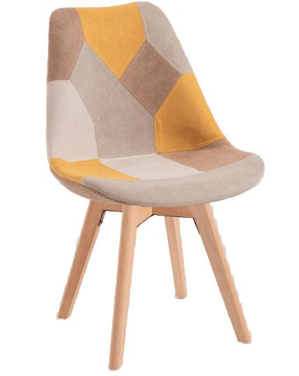 Chaise tissu patchwork jaune et pieds hêtre massif clair Paoly - Photo n°1