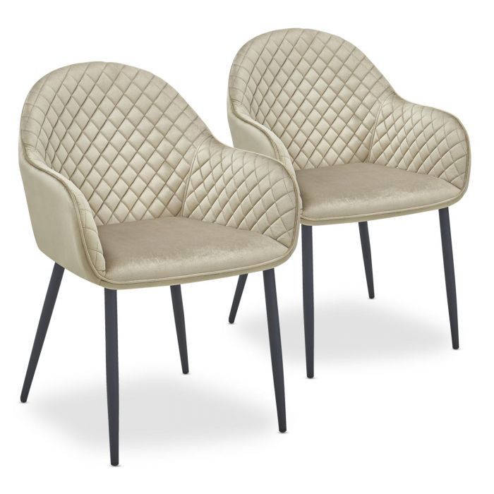 Chaise avec accoudoirs tissu taupe et pieds métal noir Miguel - Lot de 2 - Photo n°1