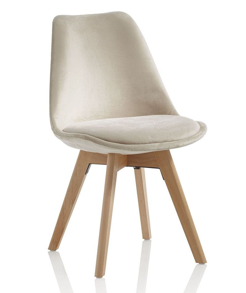 Chaise velours beige et pieds hêtre massif clair Obys - Lot de 4 - Photo n°1