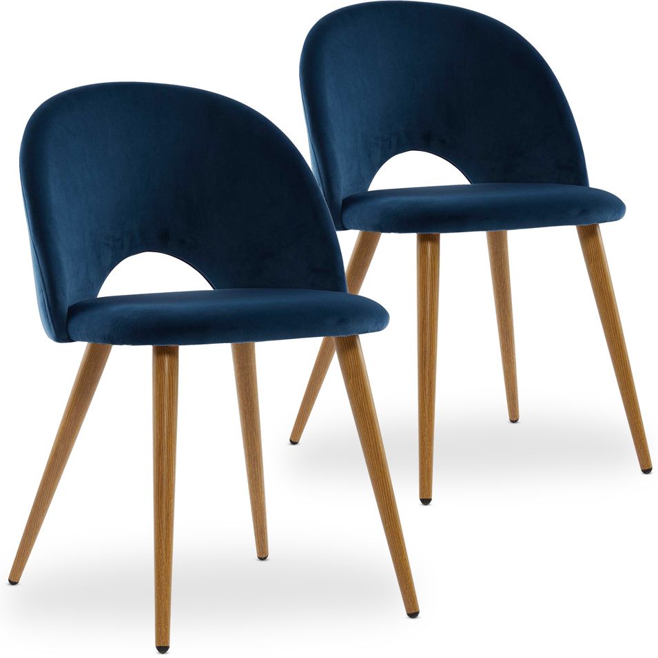 Chaise velours bleu et pieds bois métal effet bois Nassu - Lot de 2 - Photo n°1