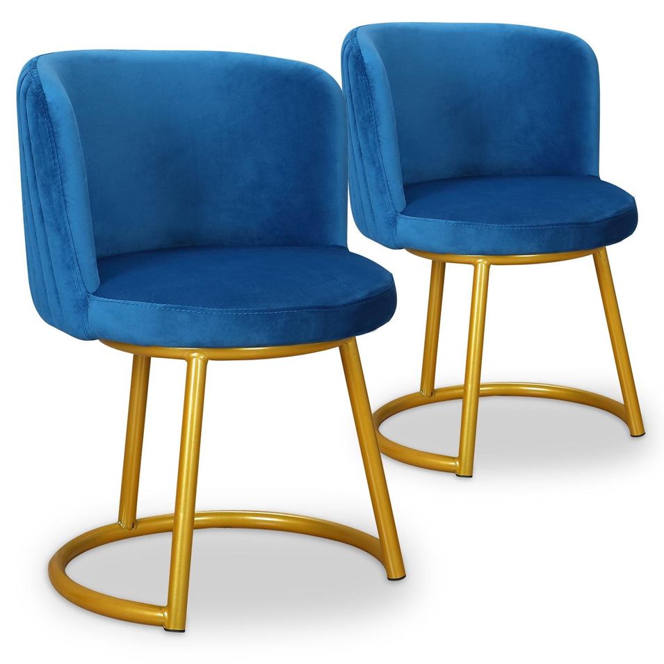 Chaise velours bleu et pieds métal doré Nausica - Lot de 2 - Photo n°1