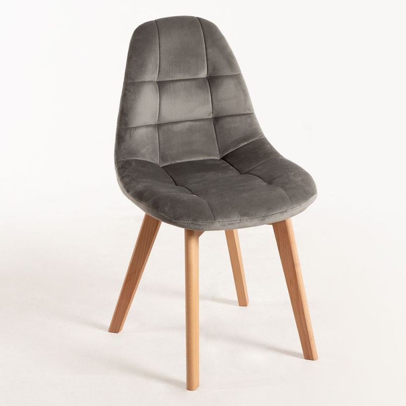 Chaise velours gris clair et pieds hêtre massif clair Wany - Lot de 2 - Photo n°1