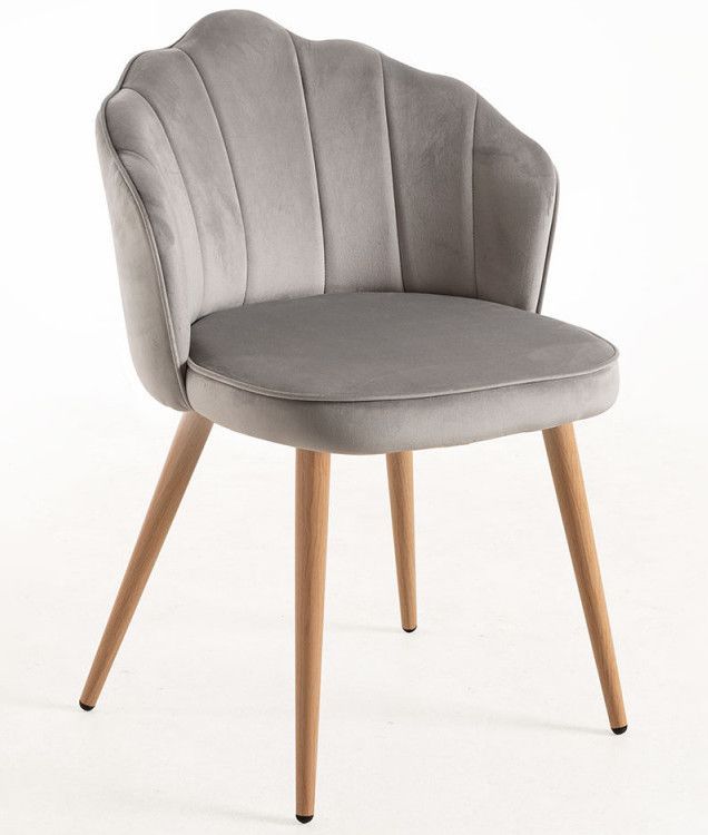 Chaise velours gris et bois naturel Lizaty - Lot de 2 - Photo n°1