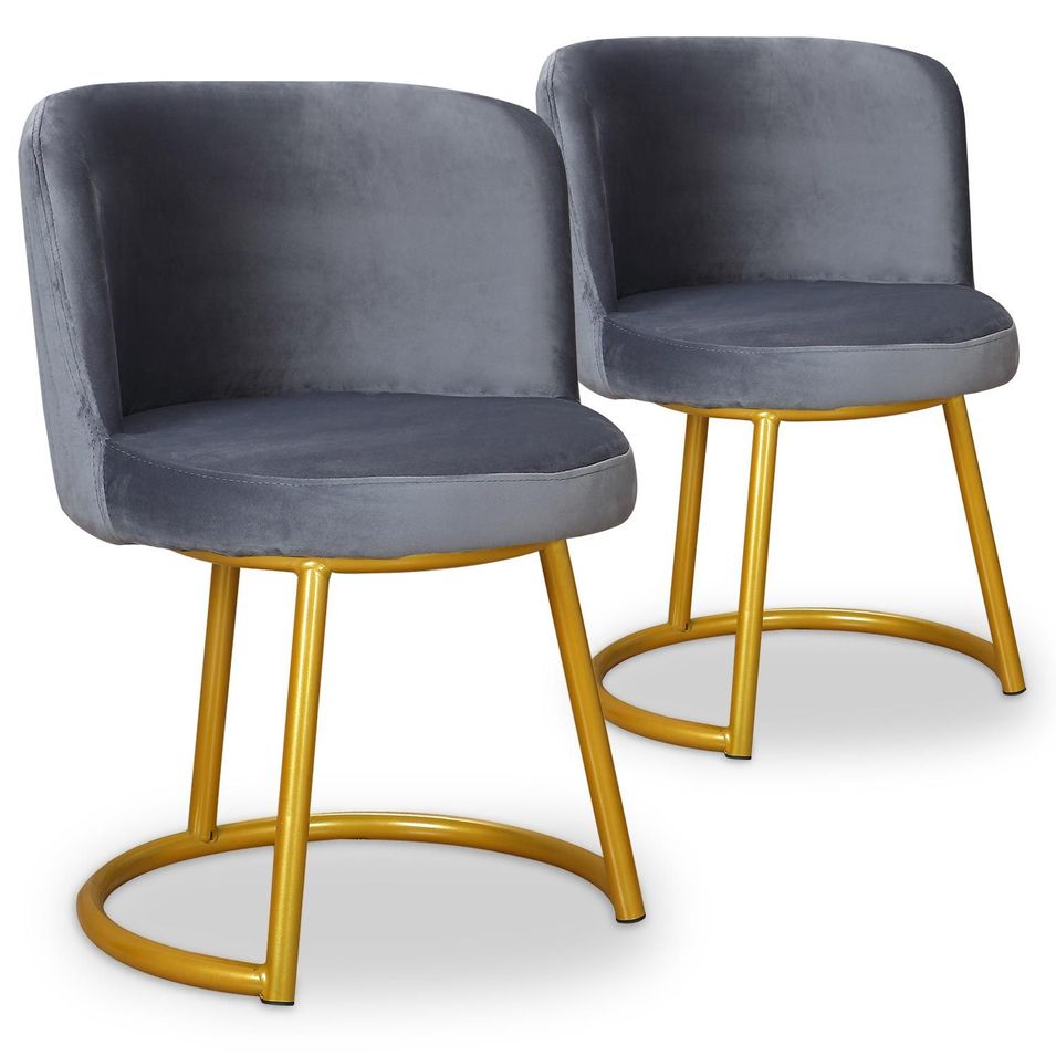 Chaise velours gris et pieds métal doré Nausica - Lot de 2 - Photo n°1