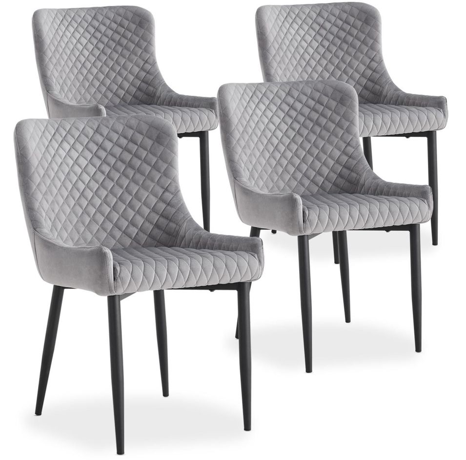 Chaise velours gris et pieds métal noir Ella - Lot de 4 - Photo n°1