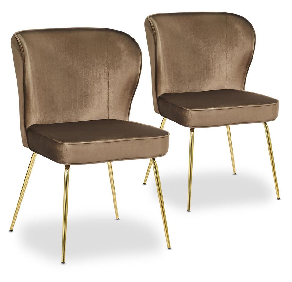 Chaise velours marron et pieds métal doré Indal - Lot de 2 - Photo n°1