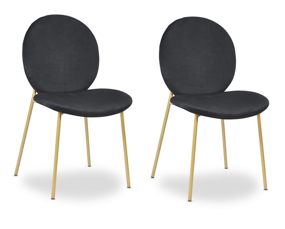 Chaise velours noir et pieds métal doré Anirei - Lot de 2 - Photo n°1