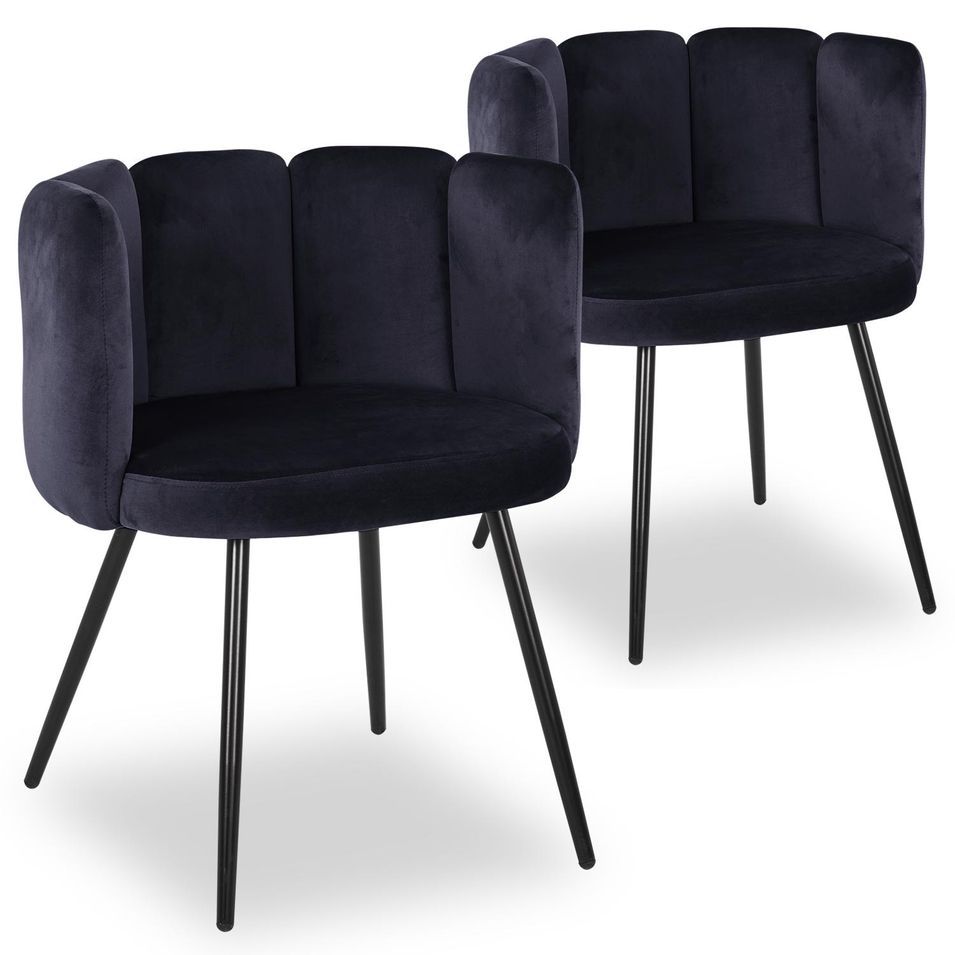 Chaise velours noir et pieds métal Tsiamé - Lot de 2 - Photo n°1