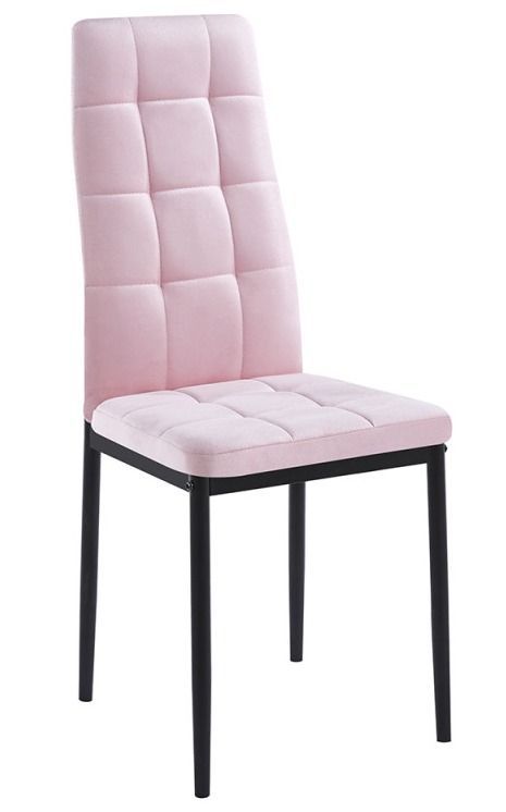 Chaise velours rose clair capitonné et pieds acier noir Kentor - Photo n°1