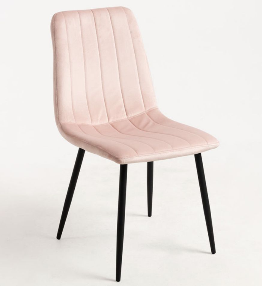 Chaise velours rose clair et pieds métal noir Londa - Lot de 2 - Photo n°1