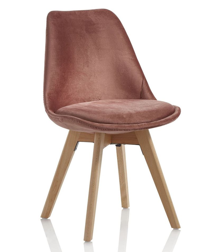 Chaise velours rose et pieds hêtre massif clair Obys - Lot de 4 - Photo n°1