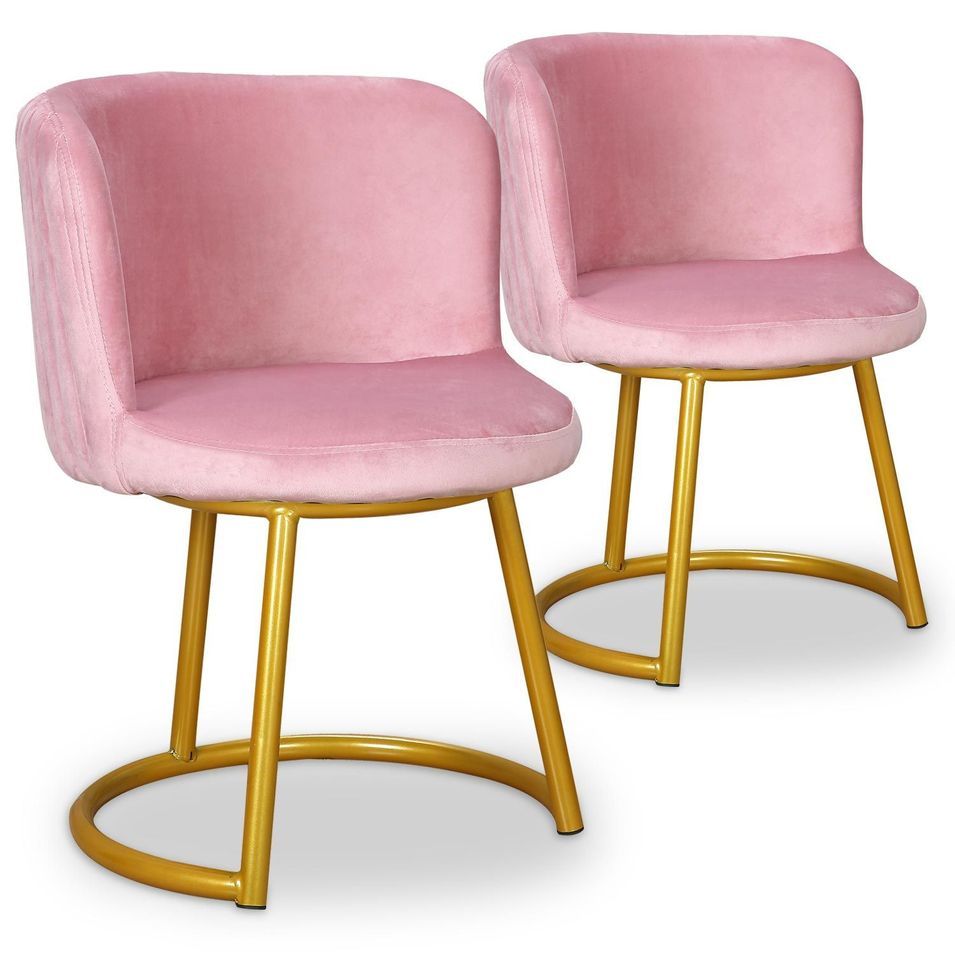 Chaise velours rose et pieds métal doré Nausica - Lot de 2 - Photo n°1